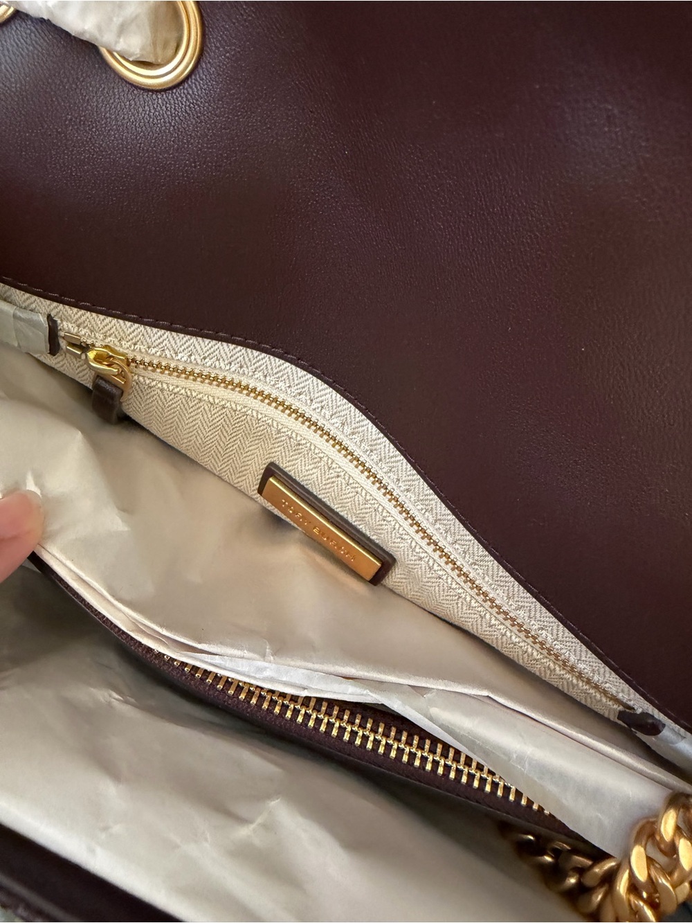 Tory Burch Quilted Chevron Leather Shoulder Bag in Dark Brown/Burgundy - Picture 6 of 16